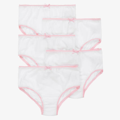 Childrensalon Essentials-Girls White & Pink Cotton Knickers (5 Pack) | Childrensalon