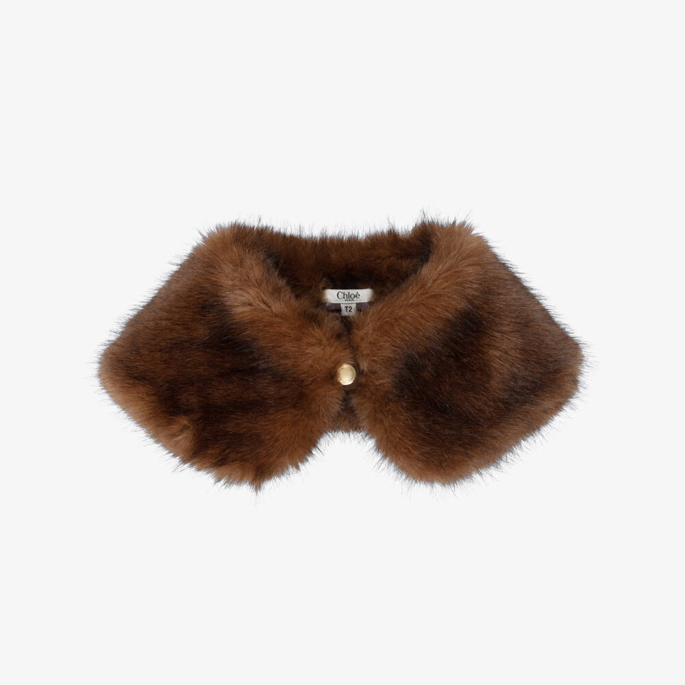 Chloé-Girls Brown Faux Fur Collar | Childrensalon