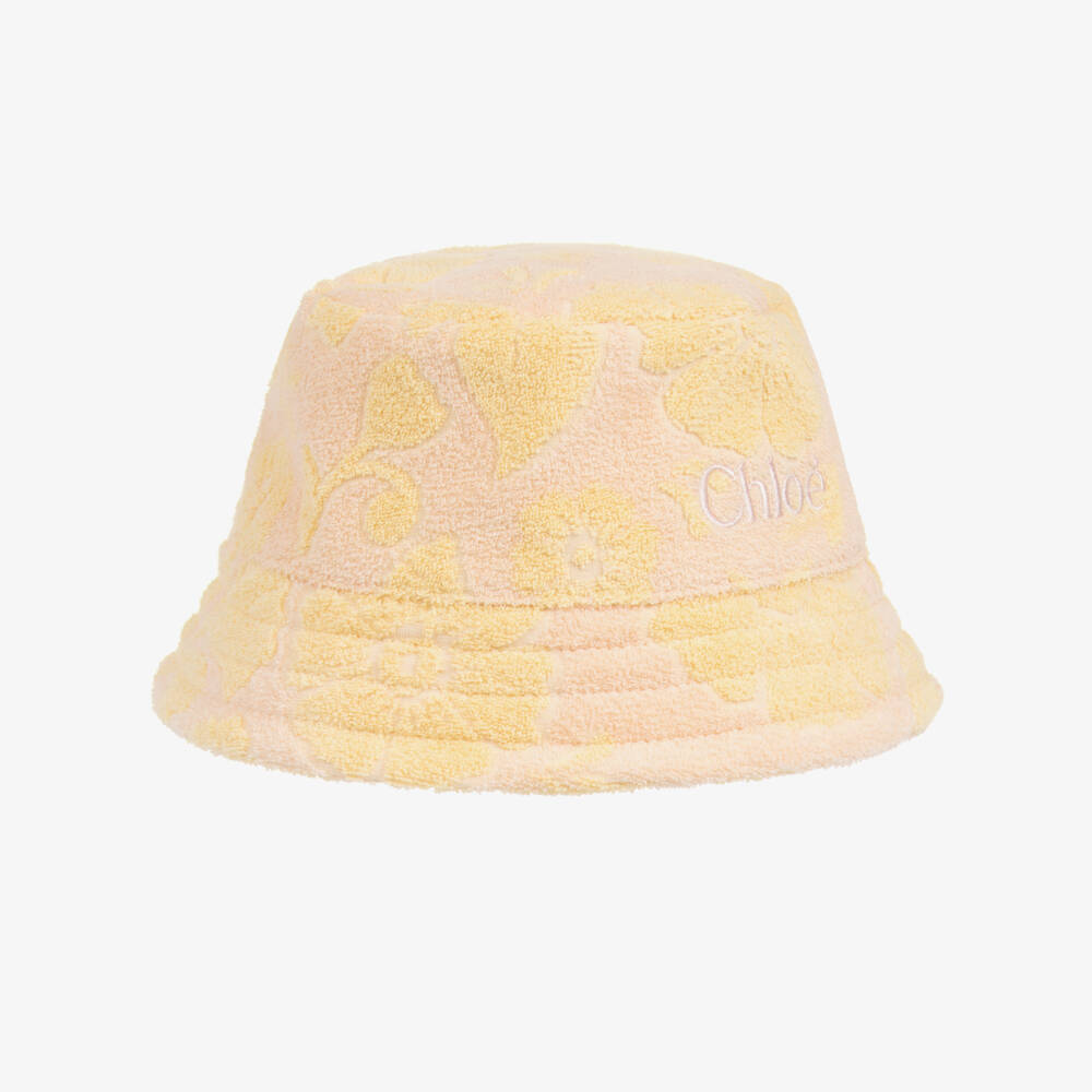 Chloé-Girls Pink & Yellow Floral Towelling Bucket Hat | Childrensalon