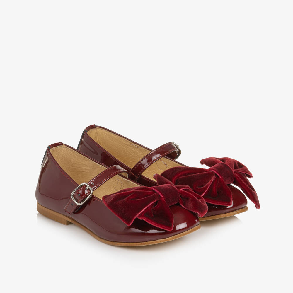 Coeur by Childrensalon-Girls Burgundy Patent Leather & Velvet Bow Shoes | Childrensalon