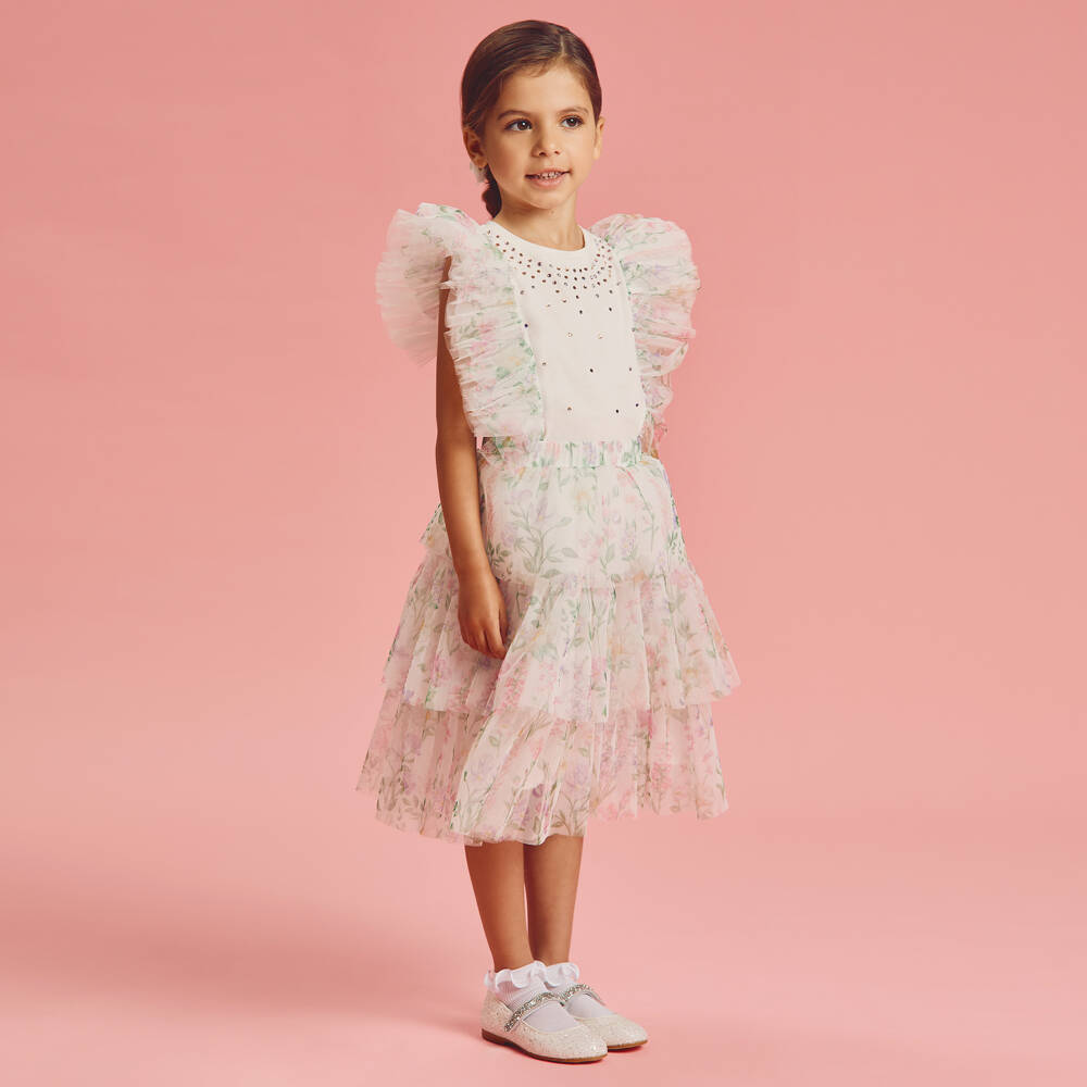 Coeur by Childrensalon-Girls Ivory Floral Tulle Skirt Set | Childrensalon