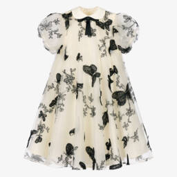Coeur by Childrensalon-Girls Ivory Tulle Dress with Embroidered Black Butterflies | Childrensalon