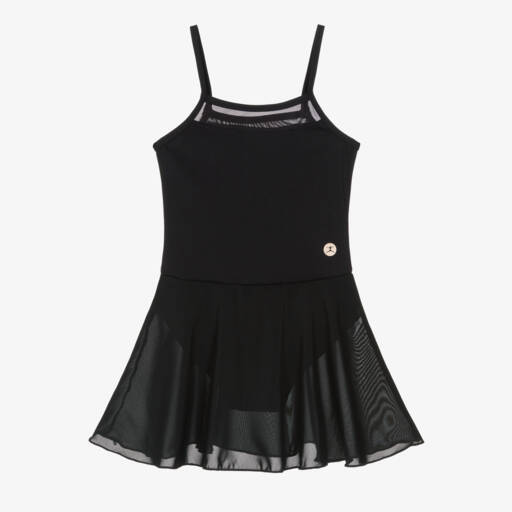 Danskin-Girls Black Leotard Dress with Mesh Trim | Childrensalon