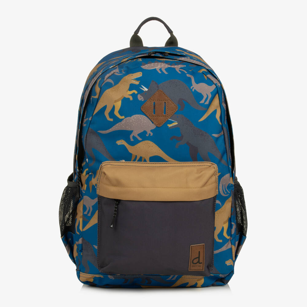 Deux par Deux-Boys Blue & Beige Dino Print Backpack (46cm) | Childrensalon