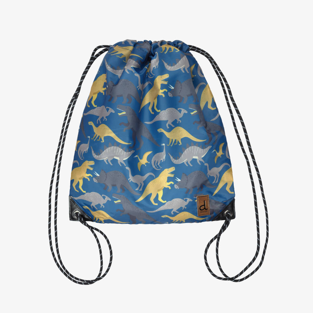 Deux par Deux-Boys Blue Dino Print Drawstring Backpack (39cm) | Childrensalon
