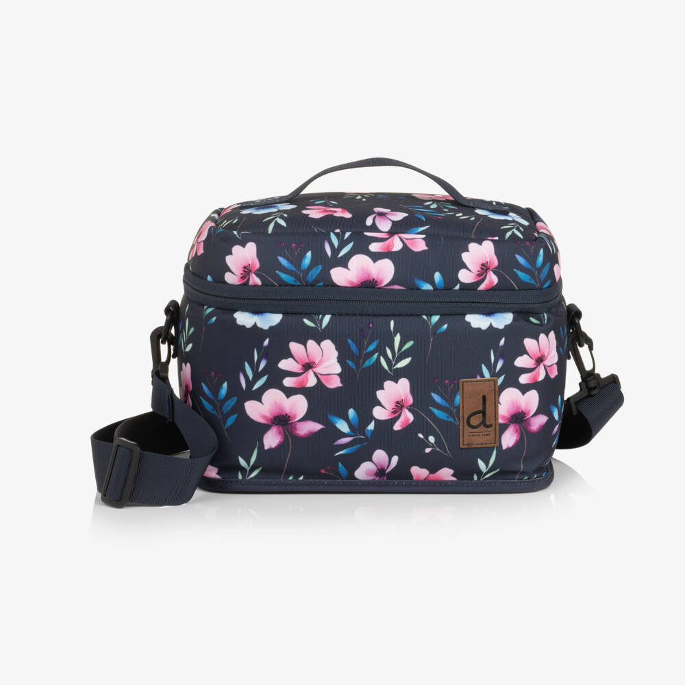 Deux par Deux-Girls Navy Blue Flower Print Lunch Bag (25cm) | Childrensalon