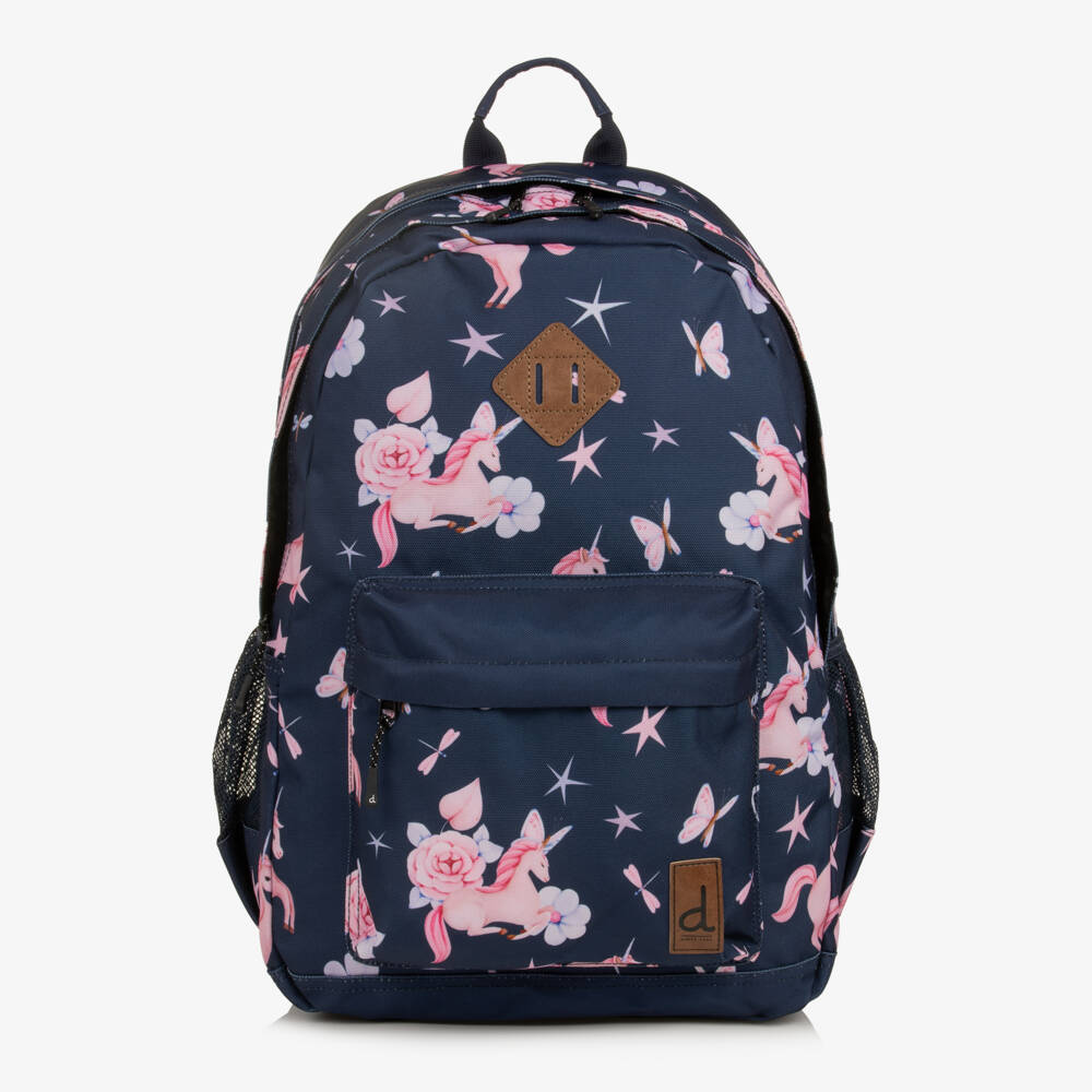 Deux par Deux-Girls Navy & Pink Unicorn Print Backpack (46cm) | Childrensalon