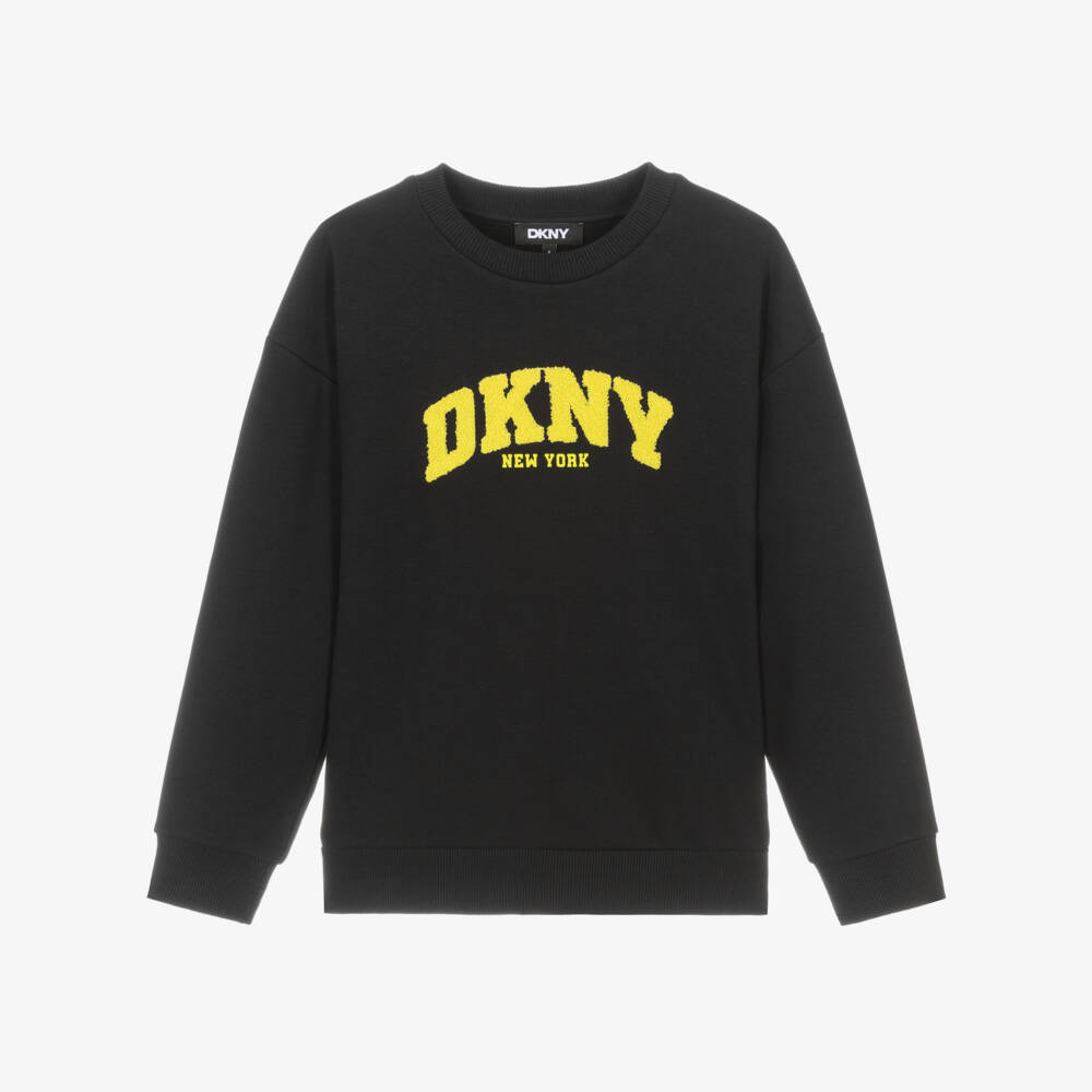 DKNY-Black & Yellow Logo Cotton Sweatshirt | Childrensalon