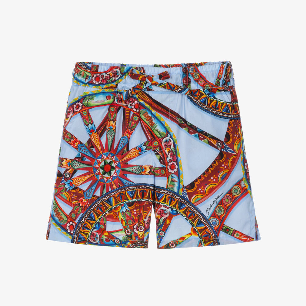 Dolce & Gabbana-Baby Boys Blue Carretto Print Cotton Shorts | Childrensalon