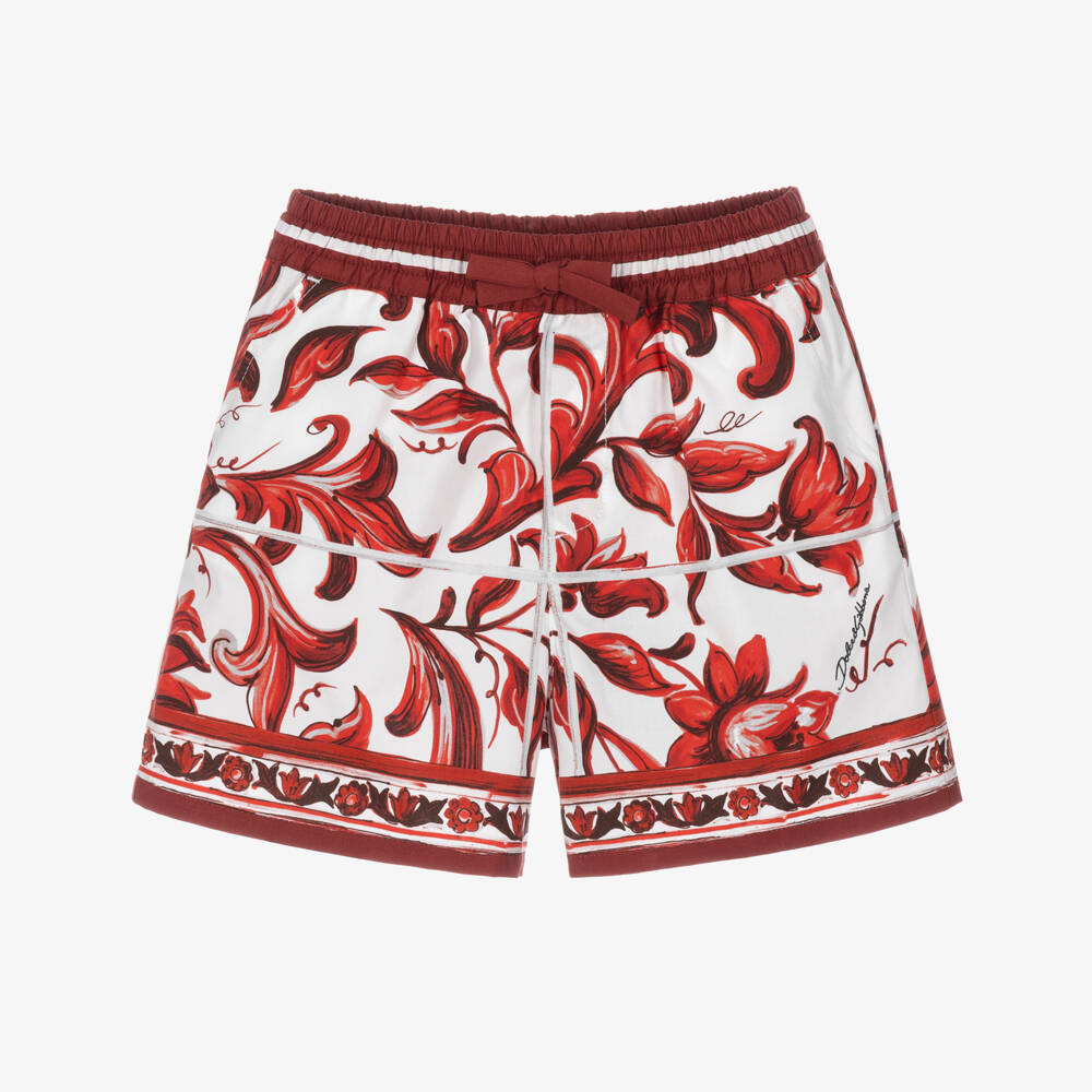 Dolce & Gabbana-Baby Boys Dark Red & White Majolica Print Shorts | Childrensalon