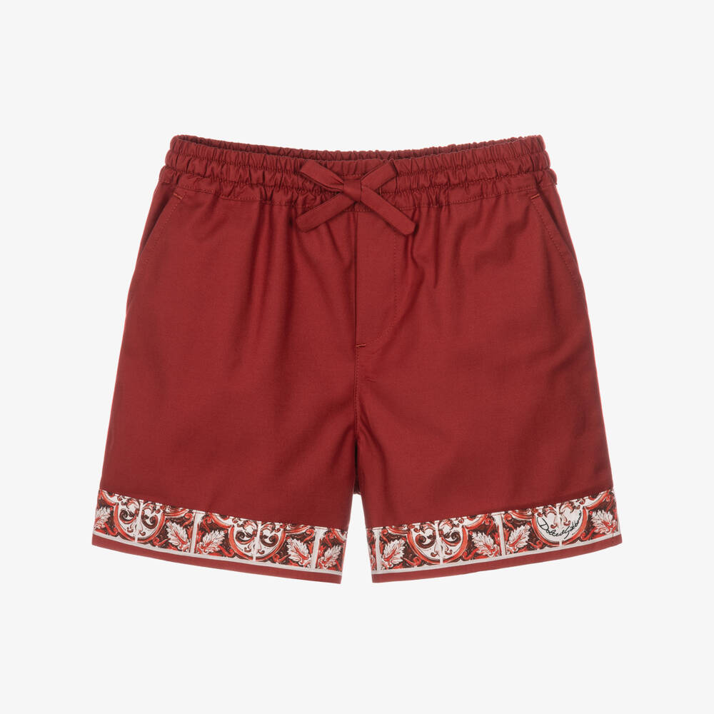 Dolce & Gabbana-Baby Boys Red Shorts with Majolica Print  | Childrensalon