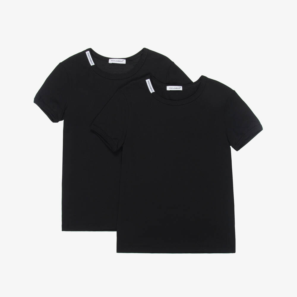 Dolce & Gabbana-Black Cotton T-Shirts (2 Pack) | Childrensalon
