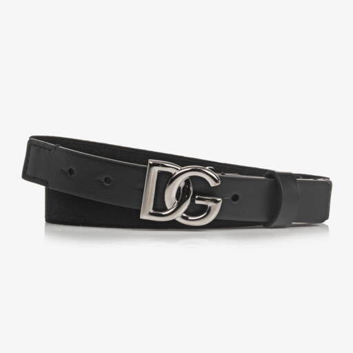 Dolce & Gabbana-Black Elasticated DG Logo Belt  | Childrensalon