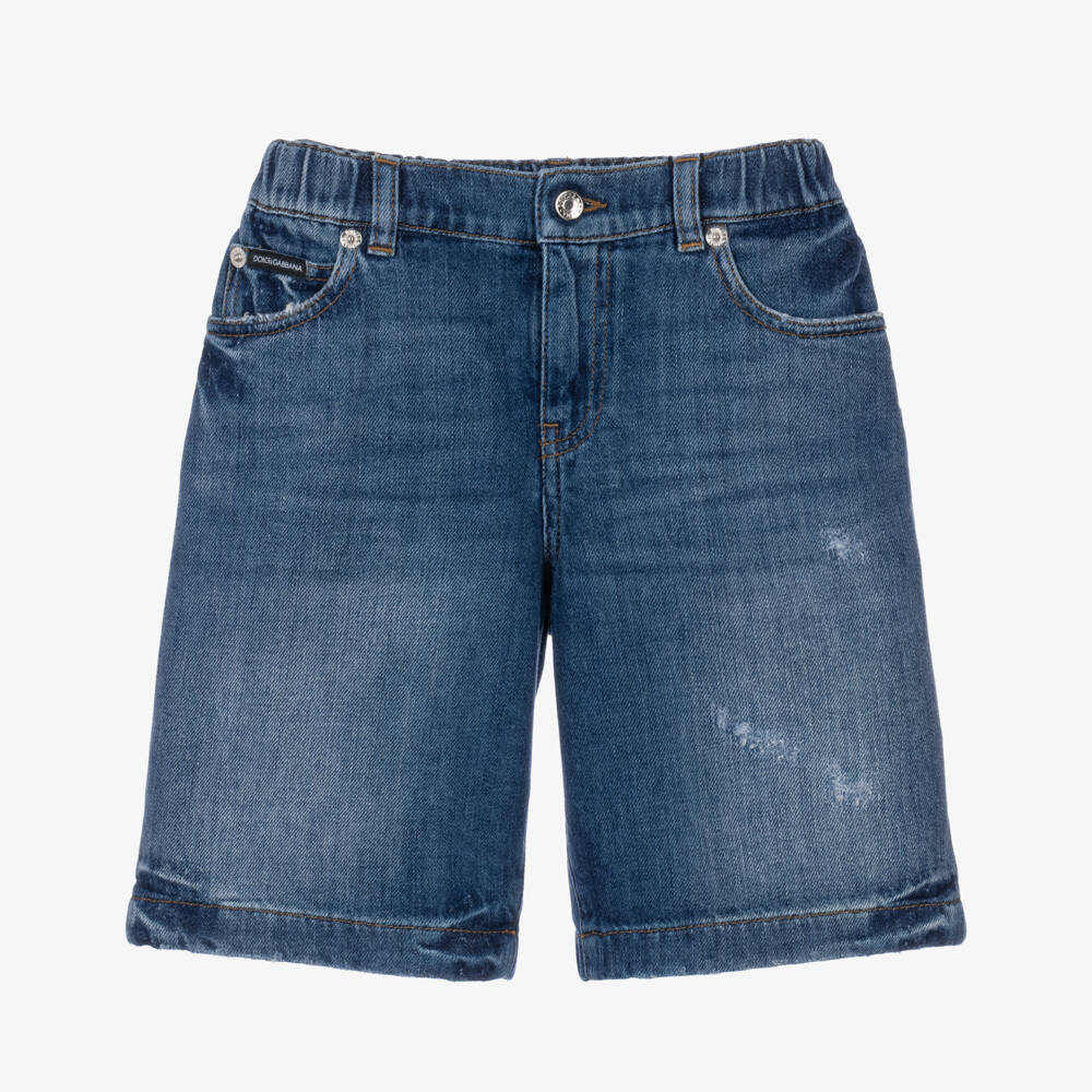 Dolce & Gabbana-Boys Blue Denim Elasticated Shorts with DG Logo | Childrensalon