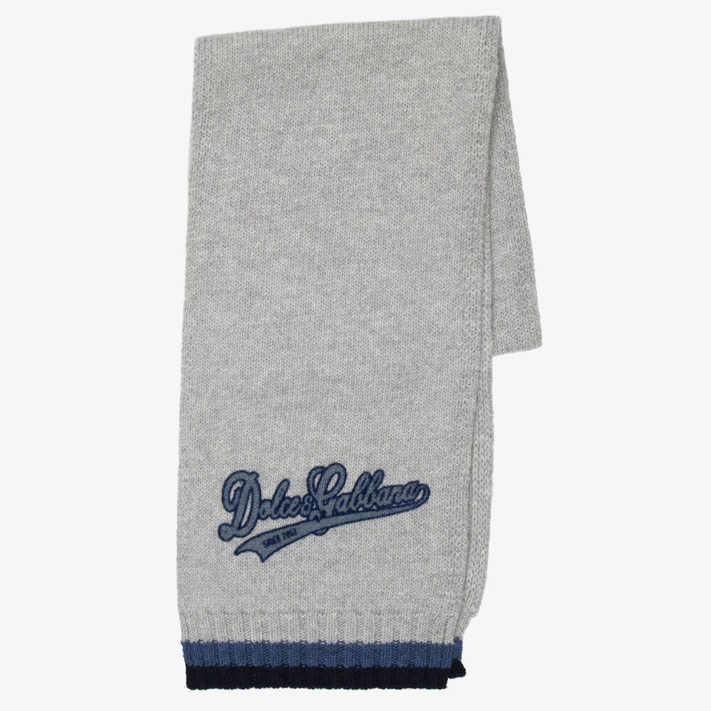 Dolce & Gabbana-Boys Grey Wool Scarf with Varsity-Style Logo | Childrensalon