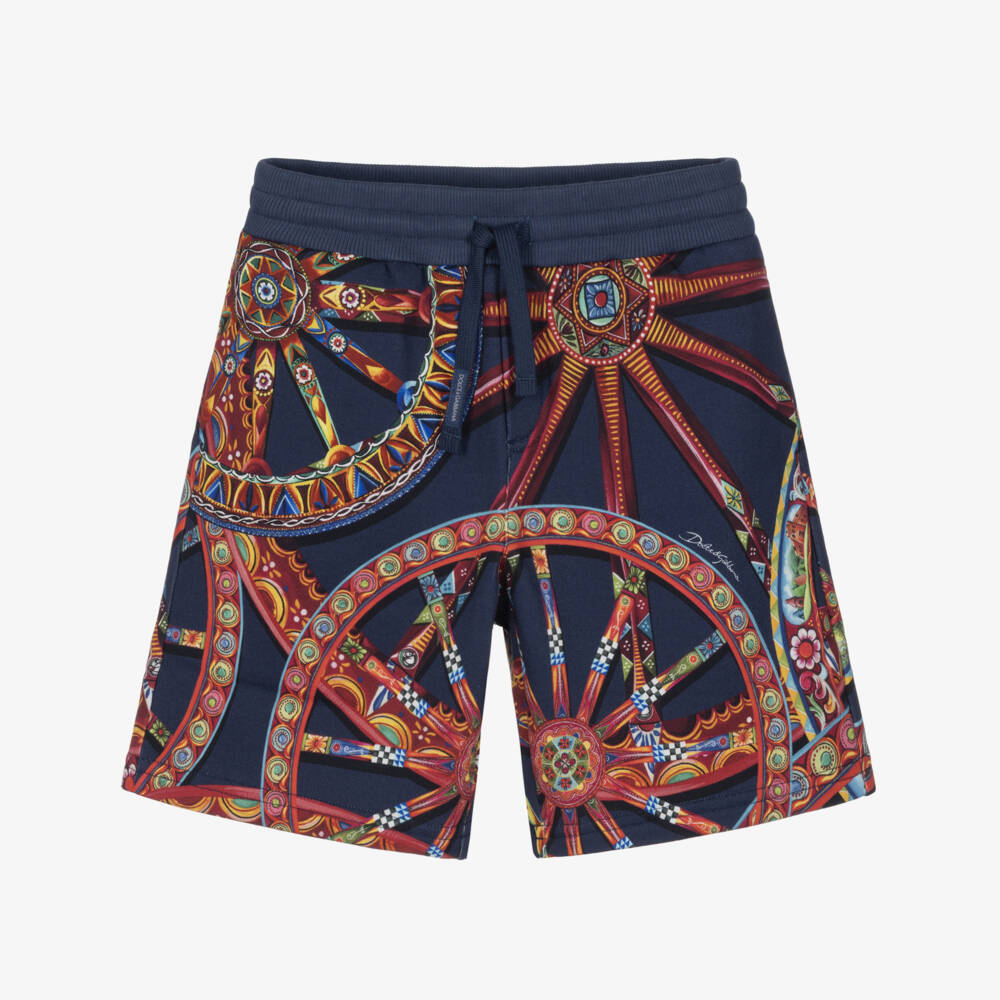 Dolce & Gabbana-Boys Navy Blue Carretto Print Jersey Shorts | Childrensalon