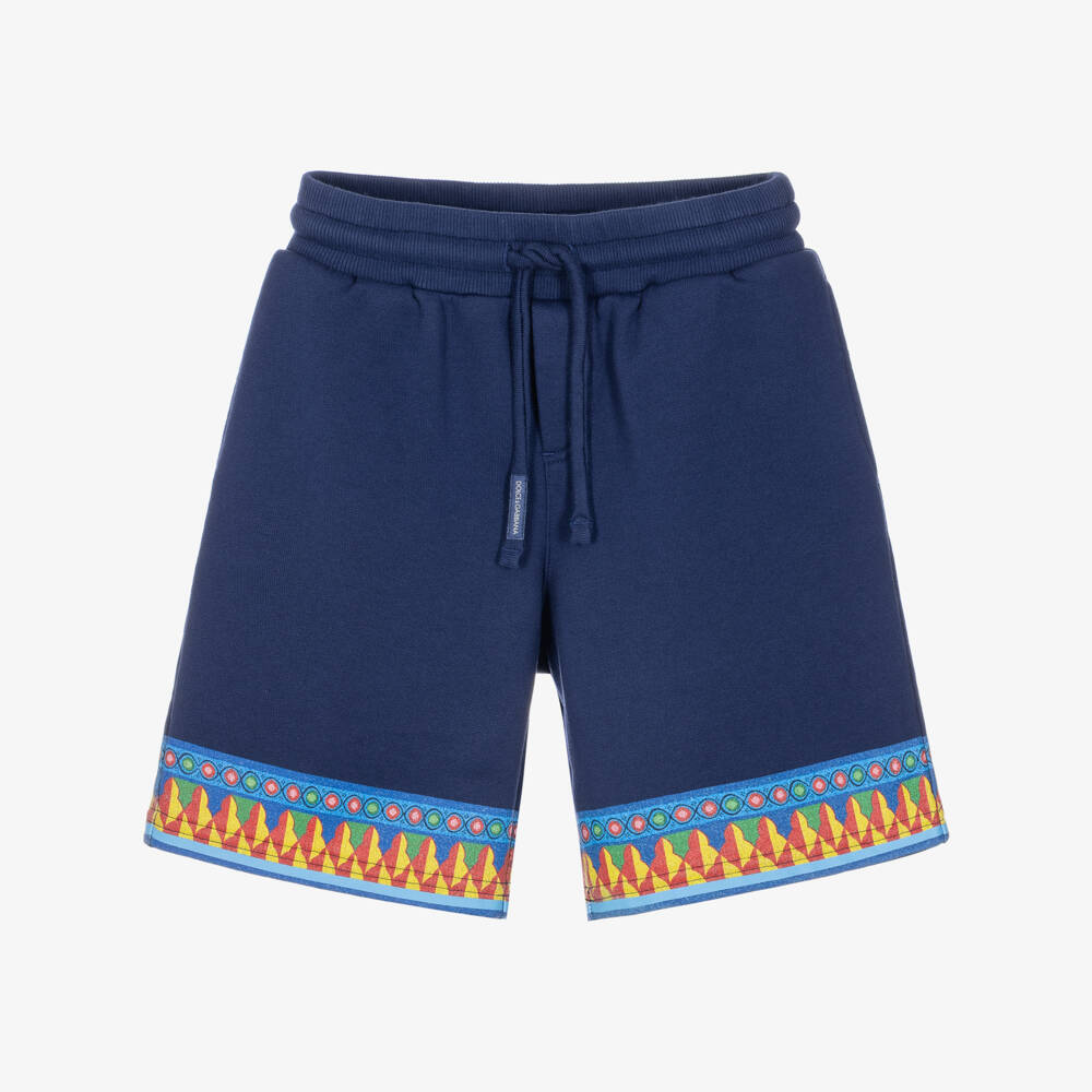 Dolce & Gabbana-Boys Navy Blue Carretto Print Shorts in Cotton Jersey | Childrensalon
