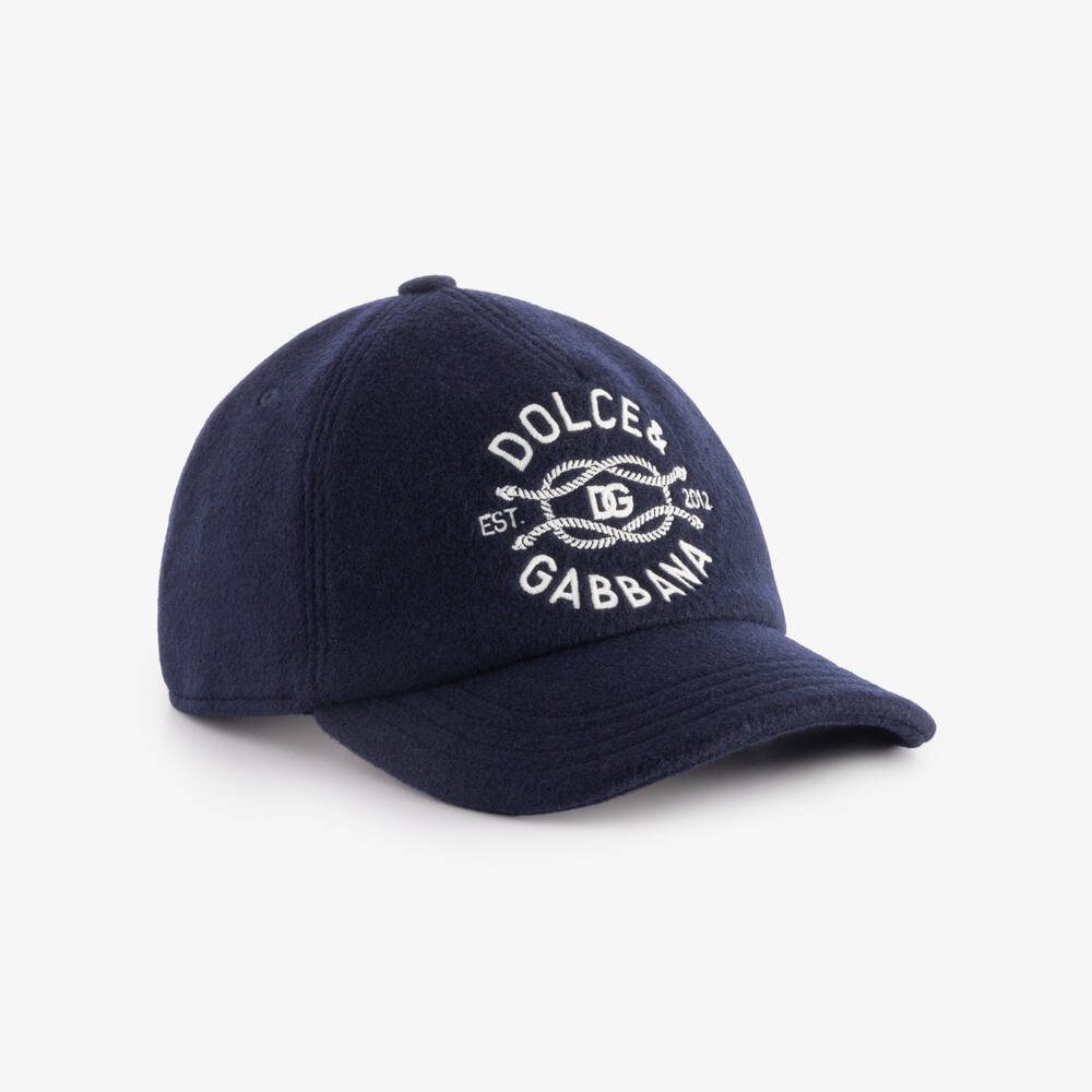 Dolce & Gabbana-Boys Navy Blue Felted Wool Logo Cap | Childrensalon