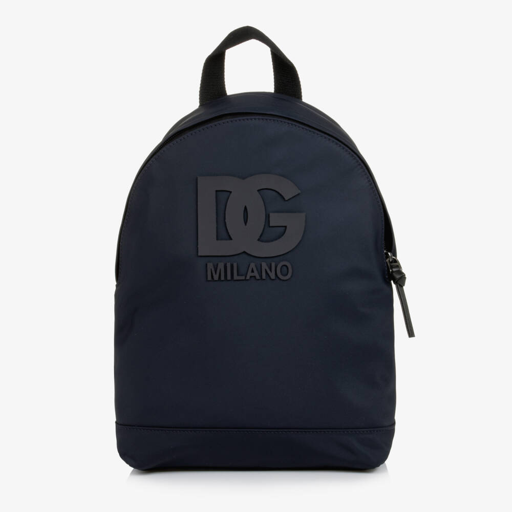 Dolce & Gabbana-Boys Navy Blue Nylon Backpack with DG Logo (31cm) | Childrensalon