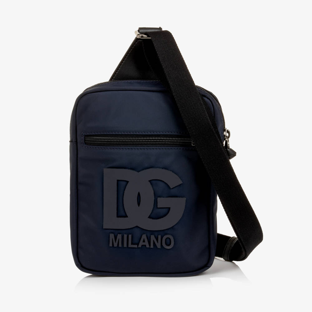 Dolce & Gabbana-Boys Navy Blue Nylon Crossbody Bag with DG Patch (20cm) | Childrensalon