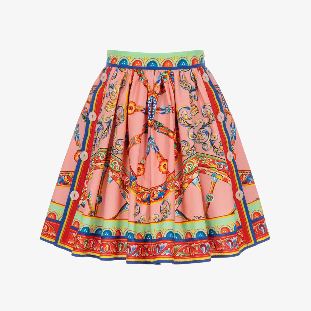 Dolce & Gabbana-Girls Pink Carretto Print Cotton Skirt | Childrensalon