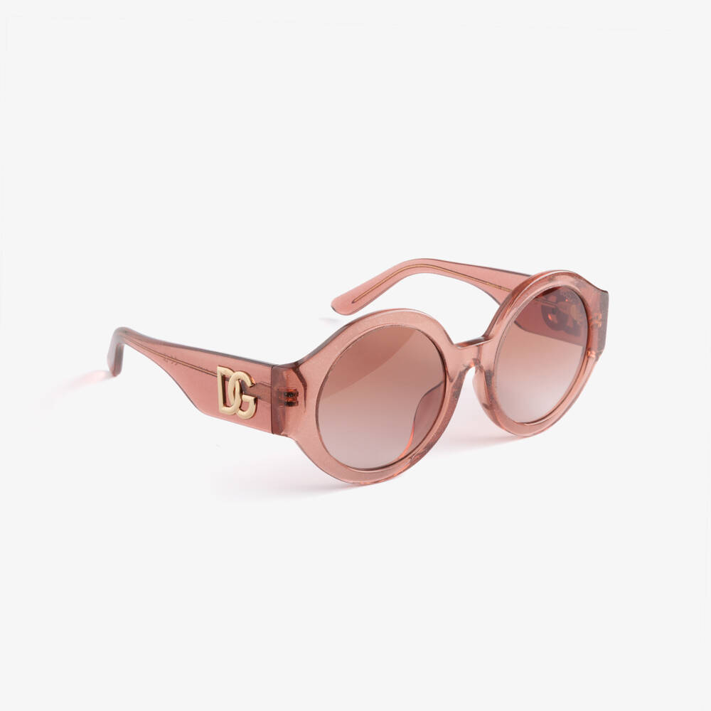 Dolce & Gabbana-Girls Pink Glitter Sunglasses with DG Logo | Childrensalon