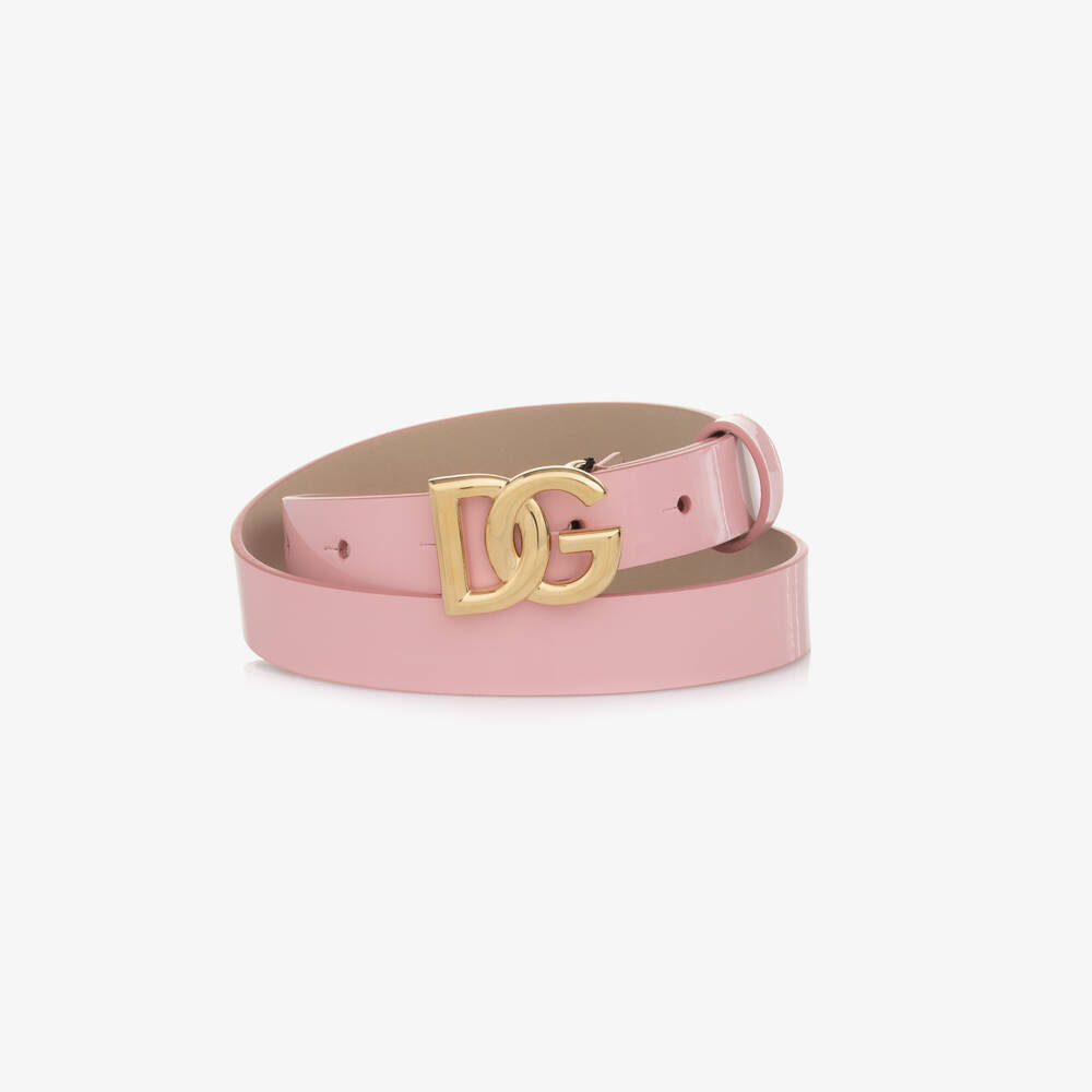 Dolce & Gabbana-Girls Pink Patent Leather DG Logo Belt | Childrensalon