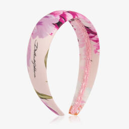 Girls Pink Peony Print Cotton Hairband