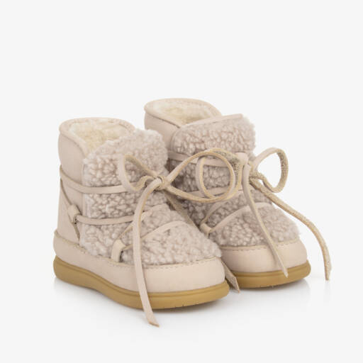 Donsje-Girls Beige Faux Fleece & Nubuck Boots | Childrensalon