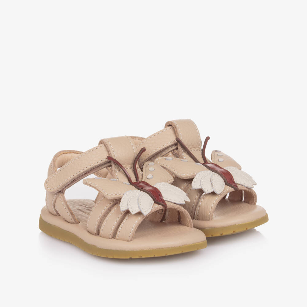 Donsje-Girls Pink Leather Butterfly First Walkers | Childrensalon