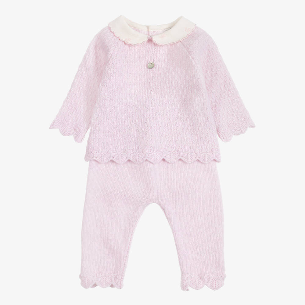 Dr. Kid-Girls Pink Patterned Knit Trouser Set | Childrensalon
