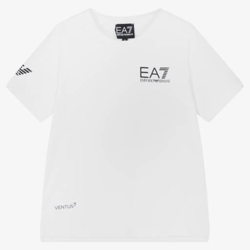 EA7 Emporio Armani-Boys White Ventus7 Sports T-Shirt | Childrensalon