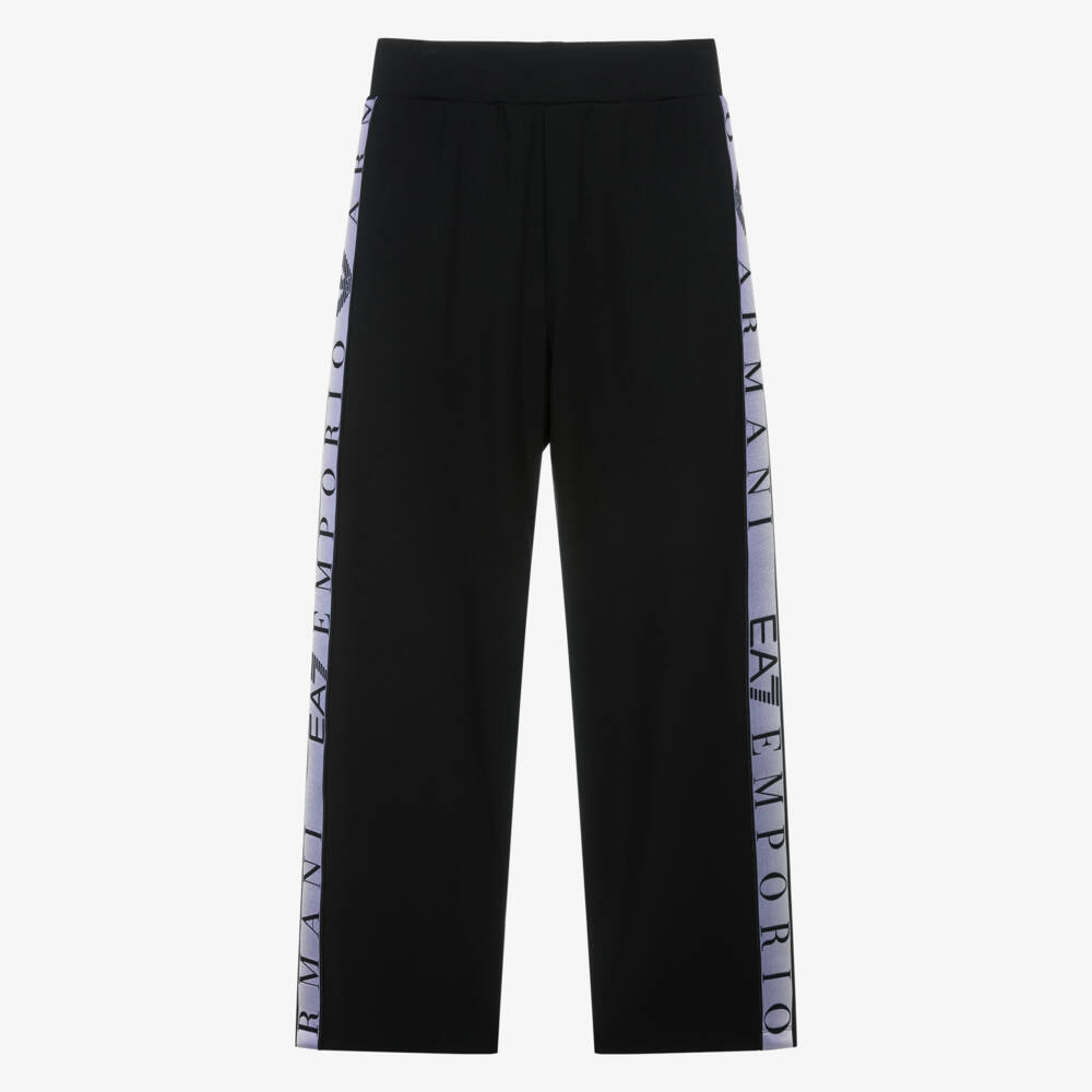 EA7 Emporio Armani-Girls Black Ventus7 Joggers with Logo Tape Detail  | Childrensalon