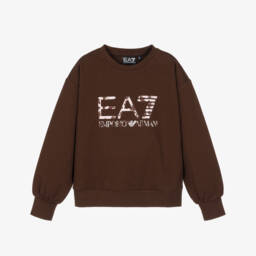 Girls Brown Cotton Floral Logo Sweatshirt
