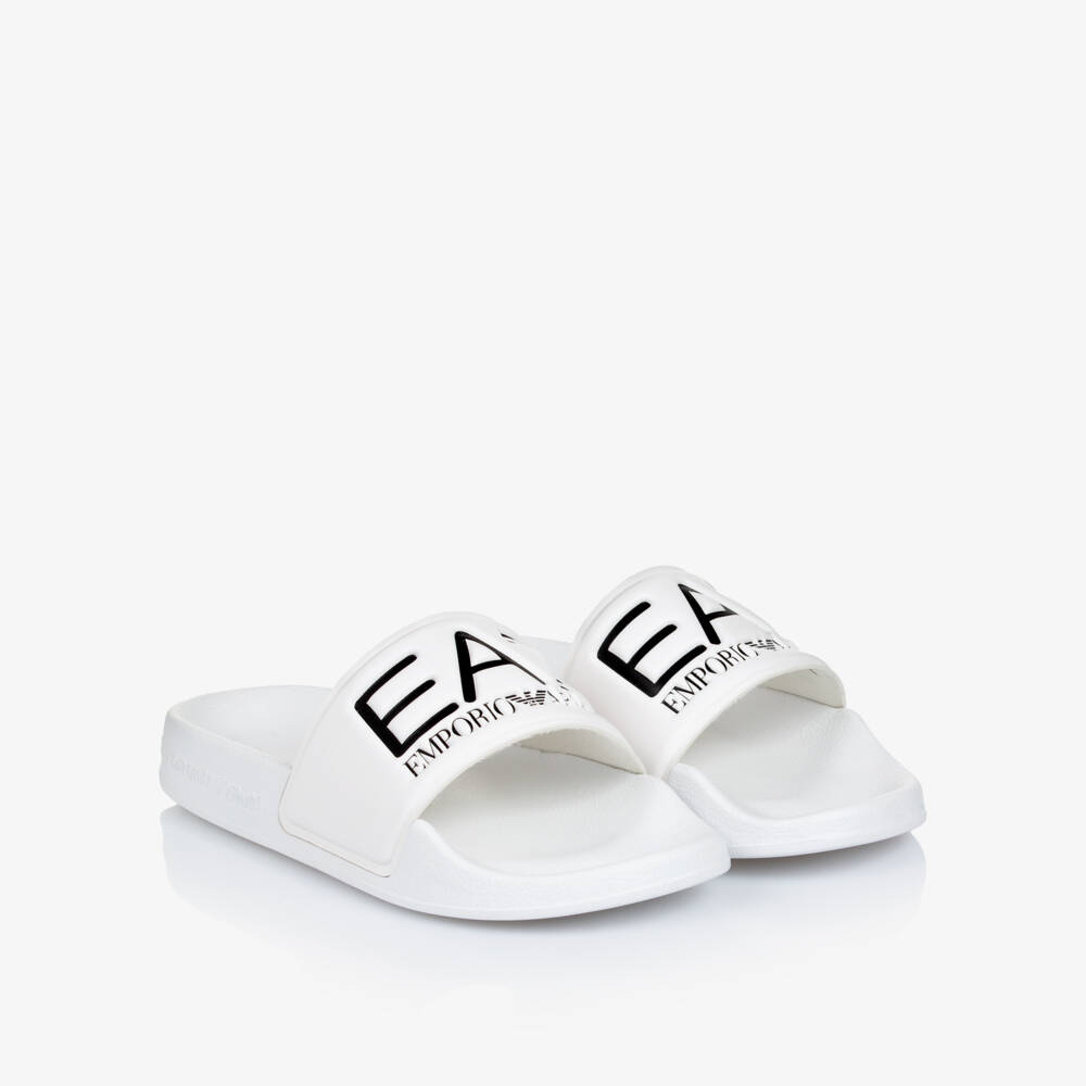EA7 Emporio Armani-White EA7 Logo Sliders | Childrensalon