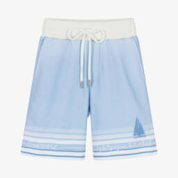 EIRENE-Boys Blue Cotton Jersey Sailboat Print Shorts | Childrensalon