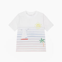 EIRENE-Boys Blue Cotton Jersey Sailboat Print Shorts | Childrensalon
