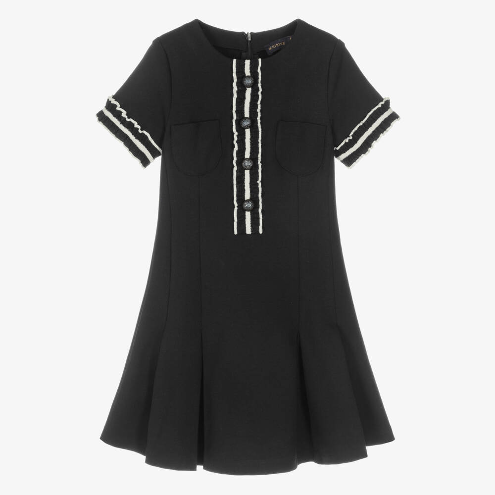 EIRENE-Girls Black Frilled Milano Jersey Dress | Childrensalon