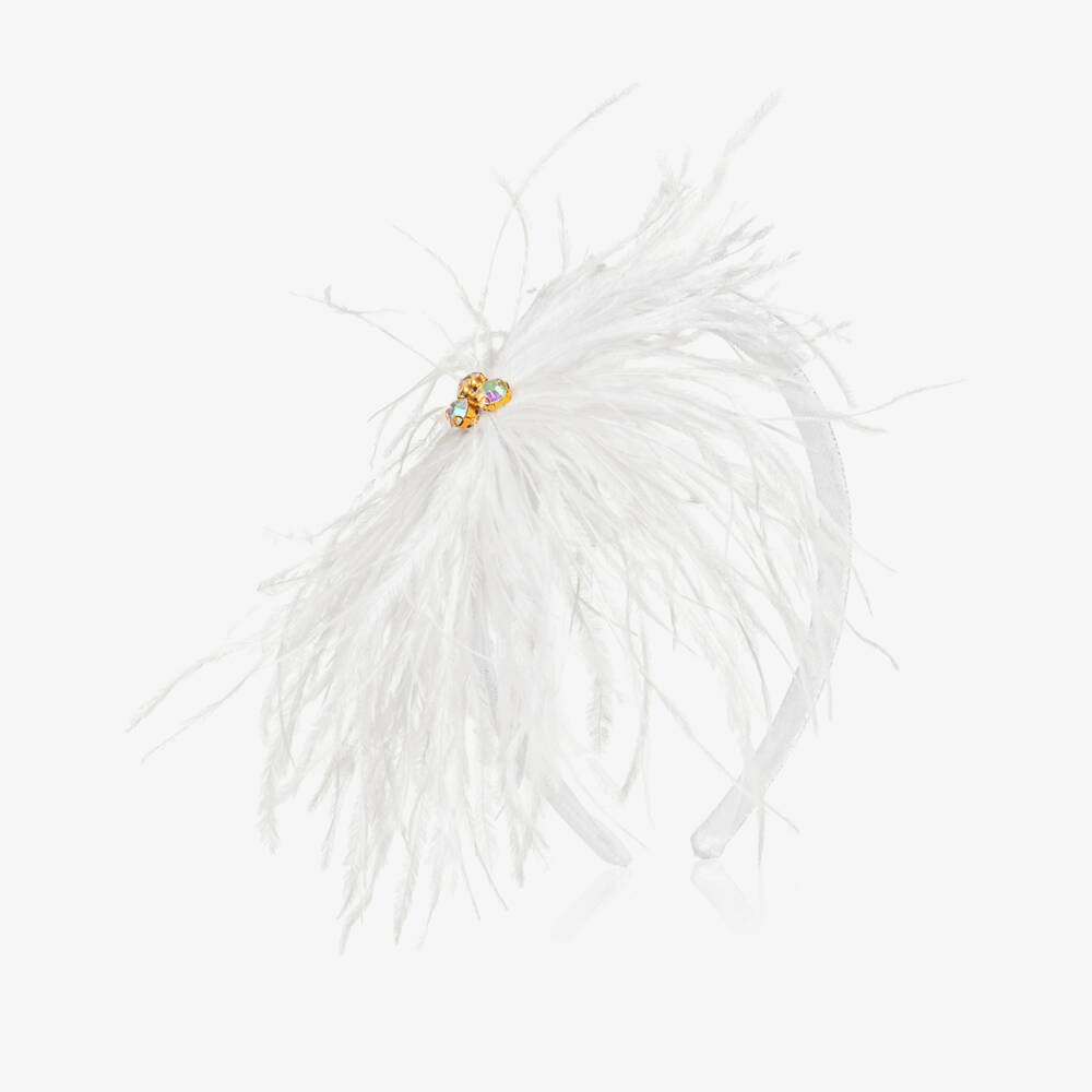 EIRENE-Girls Ivory Hairband with Faux Feathers | Childrensalon