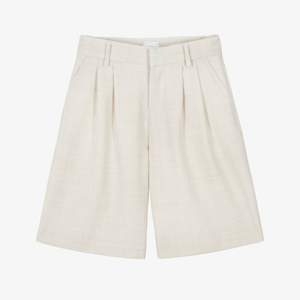Eleventy-Boys Beige Shorts with Front Pleats | Childrensalon