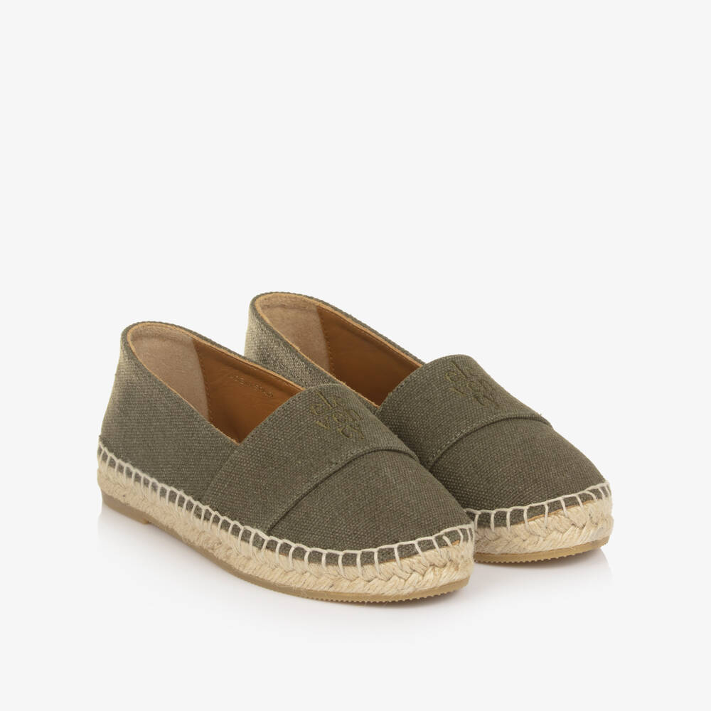 Eleventy-Khaki Green Espadrilles with Embroidered Logo | Childrensalon