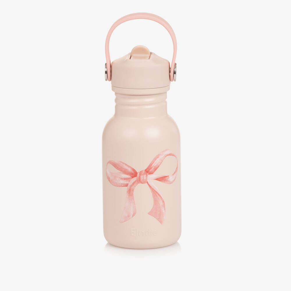 Elodie-Girls Pale Pink Bow Water Bottle (16cm) | Childrensalon