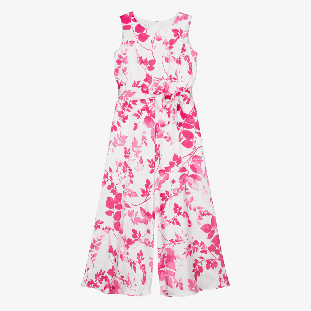 Elsy-Girls Pale Pink Floral Satin Palazzo Style Jumpsuit | Childrensalon