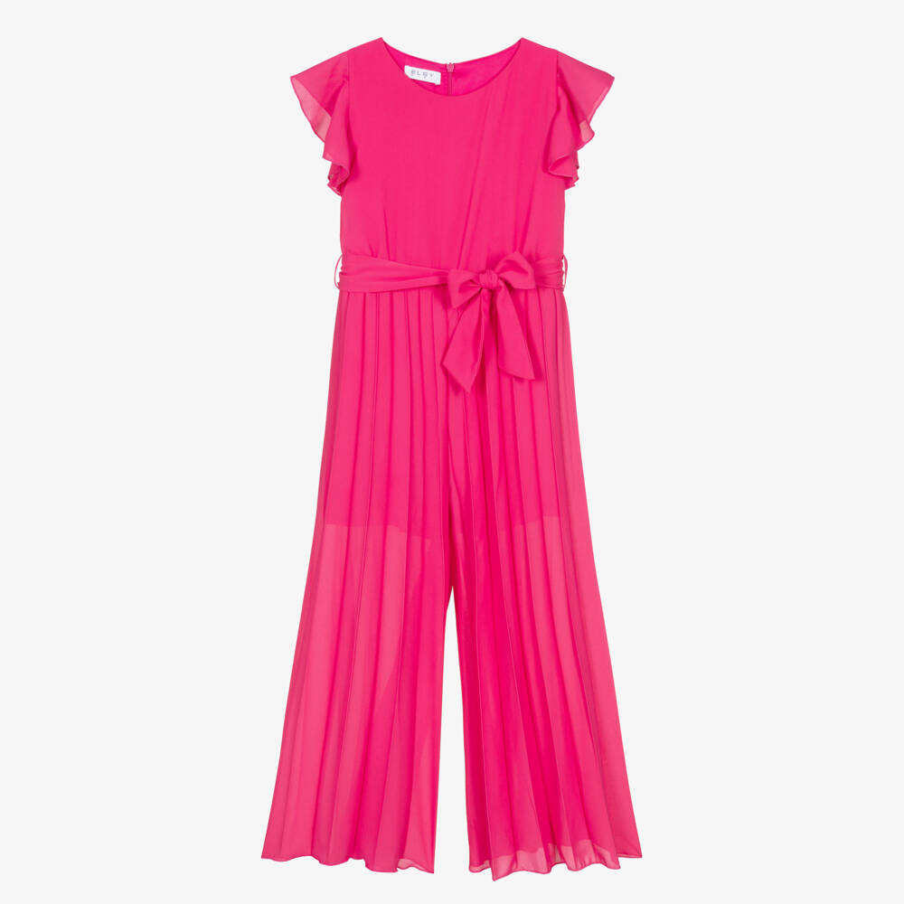 Elsy-Girls Pink Pleated Jumpsuit with Ruffles | Childrensalon
