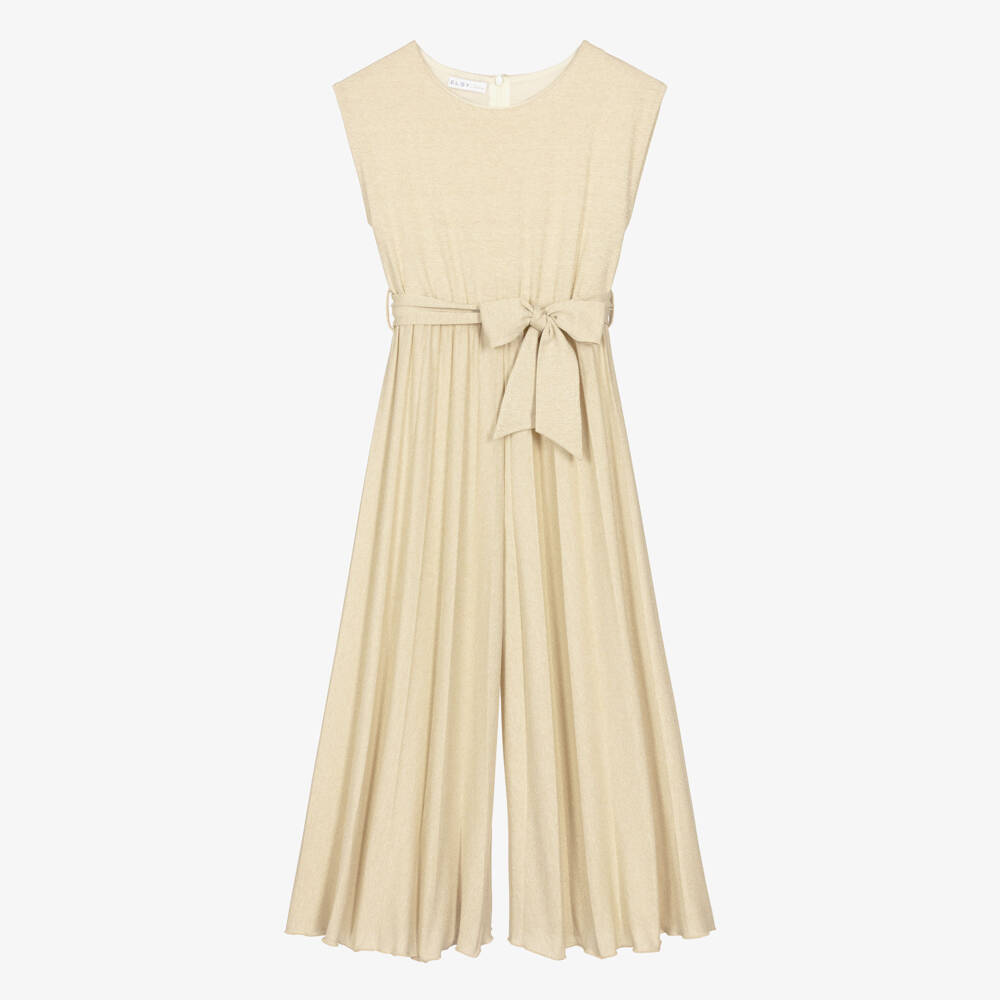Elsy Couture-Girls Shimmery Gold Jersey Jumpsuit | Childrensalon