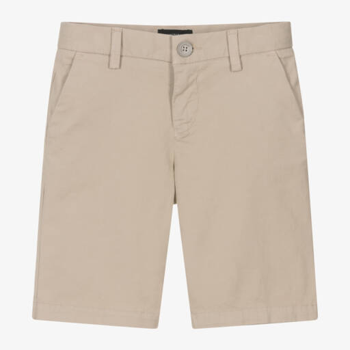 Emporio Armani-Boys Beige Cotton Chino Shorts | Childrensalon