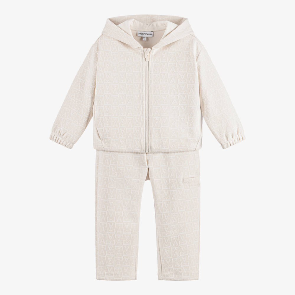 Emporio Armani-Boys Ivory Jacquard Monogram Tracksuit  | Childrensalon