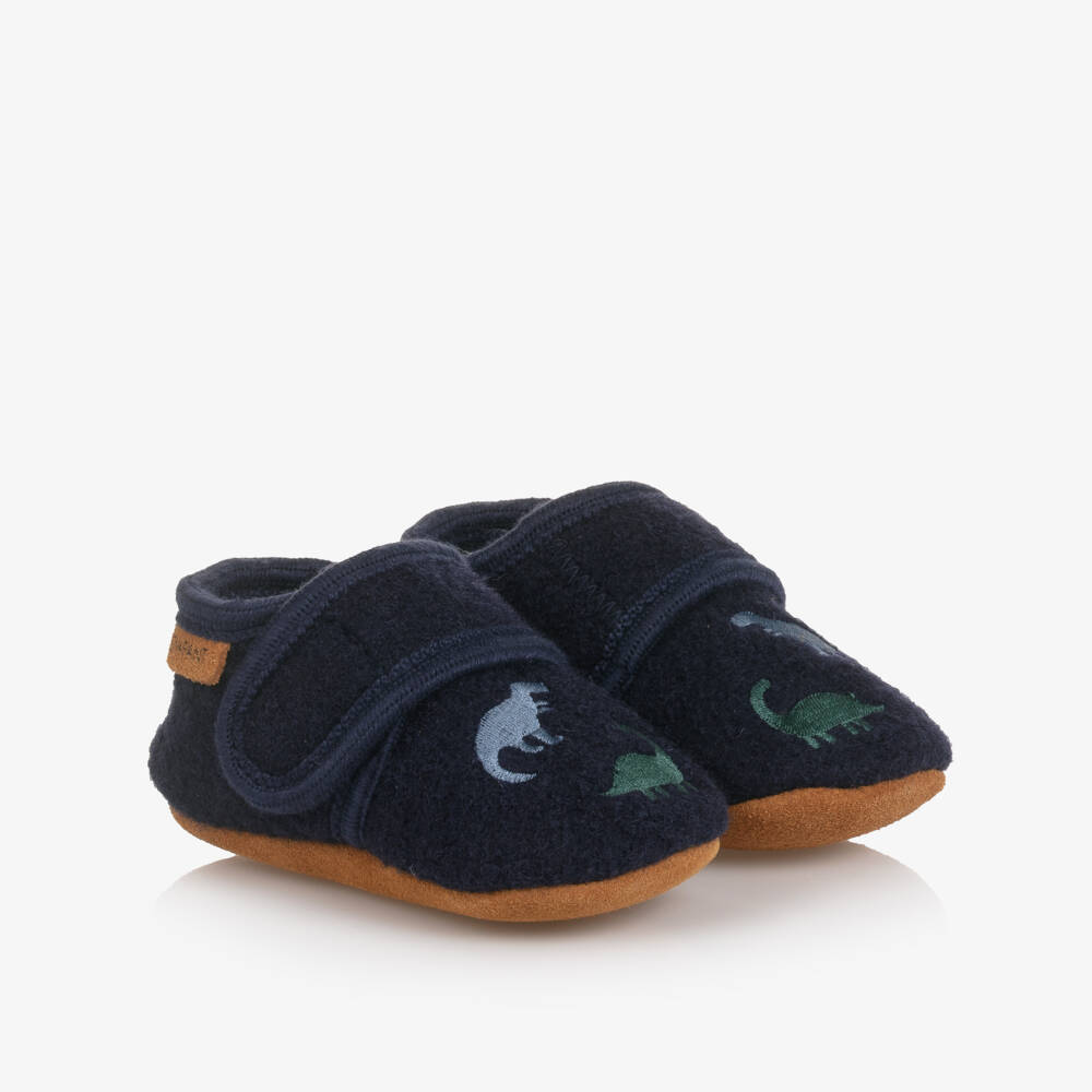 EN FANT-Boys Navy Blue Boiled Wool Dinosaur Slippers | Childrensalon