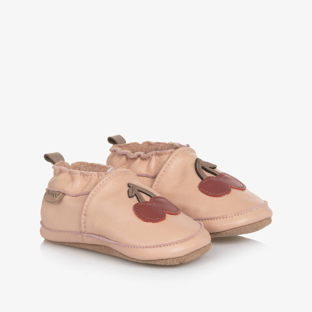EN FANT-Girls Pink Cherry Leather Slippers | Childrensalon