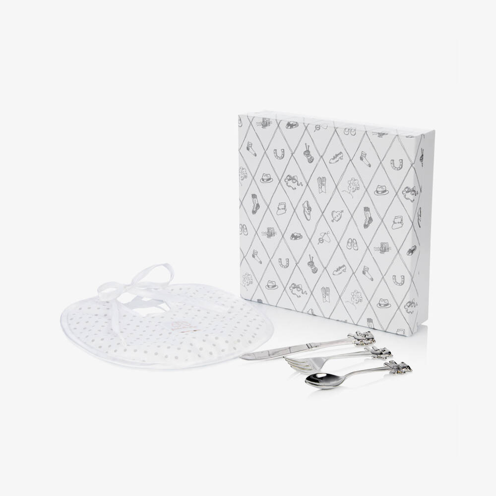 English Trousseau-Silver Cutlery & Bib Gift Set | Childrensalon